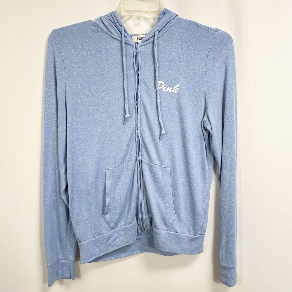 *SOLDPINK Victoria's Secret Light Blue M Lightweight Knit Full-Zip Hoodie Jacket